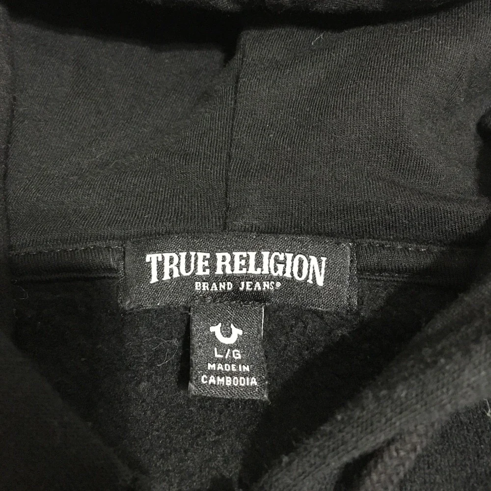 True Religion Mens Large Black Hoodie Full Zip Sweatshirt Black